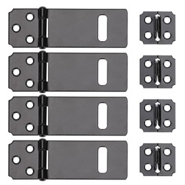 3Inch Lock Hasp Latch, 4 Pack Black Hasp Latch Padlock Hasp Door Slide Latch Safety Packlock Clasp Gate Locks for Wooden Fence, Pet Cage, Cabinet, Window, Garden, Yard
