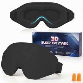 Silk Sleep Masks for Women & Men 100% Blackout Eye Mask, Zero Pressure 3D Design, Nose-Contoured Ultra Soft Blindfold for Sleep & Travel, Includes Earplugs & Storage Case, Black