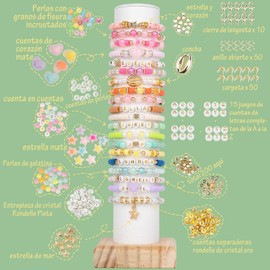 Cuentas para Pulseras, 6330+ pcs Beads de arcilla 2 cajas Kit de fabricación de brazalete - 24 colores Polys Beads de arcilla para kit de fabricación de joyas con paquete de regalos - manualidades para niñas de 6 a 12 años