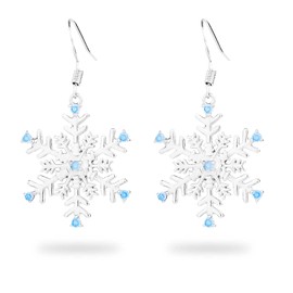 2pcs Christmas Snowflake Earrings, Silver Snowflake Jewelry Blue Cubic Zirconia Christmas Dangle Earrings Snowflake Hoop Earrings for Winter Women Wife Gift