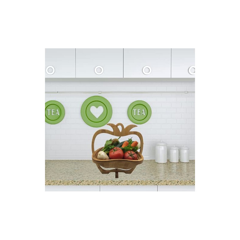 SusggO Folding Fruit Basket Bamboo Wood Vegetable Cutting Board Worktop