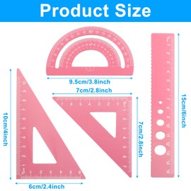 Moicstiy 4 Pcs Triangular Scale Ruler Set, Aluminum Alloy Triangular Ruler Set, Metal Drafting Ruler for Students, Draftsman (Pink)