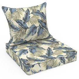 LVTXIII Outdoor Deep Seat Cushion Patio Seat and Back Cushion Set Seasonal Chair Cushion for Dining Arm Chairs, Wicker Chairs and Garden Furniture Decoration, 24"x24"x4", Lush Palm Blue