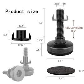 WZTWZ Heavy Duty Leg Horizontal 3/8 "-16 Thread, Set of 4 Adjustable Flat Foot Furniture Horizontal Thread Inserts for Tables, Chairs, cabinets, Sofa Cushions, Supports, 1320 LBS - Large Base, Black
