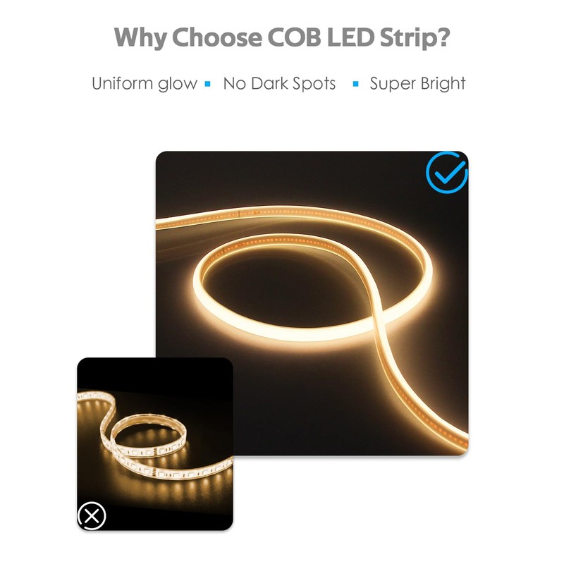 Samsion 65.6FT COB Led Strip Lights Outdoor Waterproof 20M Dimmable