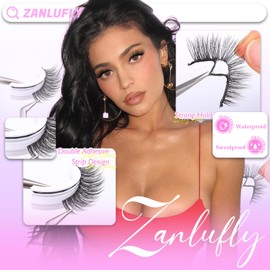 Natural Self Adhesive Eyelashes Wispy Self Adhesive Lashes 3D No Glue Lashes Reusable Cat Eye Lash Faux Mink Eyelashes 5 Pairs by ZANLUFLY