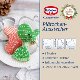 Dr. Oetker Cookie Cutters Christmas Set of 3 - White Christmas Baking Cookie Cutters - Stainless Steel Cookie Cutter for Christmas