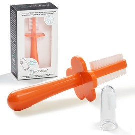 grabease Baby Toothbrush - Double-Sided Toddler Silicone Toothbrush - Dental Silicone Brush for Kids - 1 Count, Orange