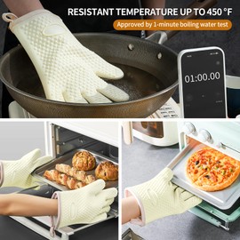 MAD SHARK Silicone Oven Mitts Heat Resistant 450 Degrees,Waterproof & Non-Slip Oven Gloves with Fingers,Cotton Lined Silicone Oven Gloves Kitchen Mitts for Baking Cooking Barbecue,Women,Oven (White)