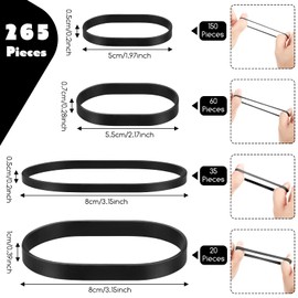Shappy Tactical Rubber Bands Black Ranger Heavy Duty Rubber Bands Black Thick Outdoor Bands for Camping Survival Sports Hiking Biking Fixed Item, 4 Sizes (265 Pieces)