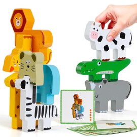 Winstico Montessori Toys for 2 3 4 Year Old Boys Girls Gifts: Wooden Animal Stacking Toys for Toddlers - Building Blocks Toys for Boy Age 2 3 - Birthday Gifts for 2 3 Year Old Girls Boys Presents