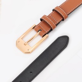 XZQTIVE Women's Thin Leather Belts Ladies Skinny Black Belts for Jeans Dress Pants Trendy Waist Belt with Gold Buckle