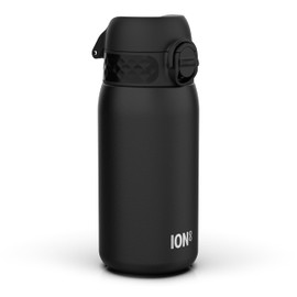 Ion8 Insulated Steel Water Bottle, 320 ml/11 oz, Leak Proof, Easy to Open, Secure Lock, Dishwasher Safe, Carry Handle, Hygienic Flip Cover, Metal Water Bottle, Durable Stainless Steel, Black