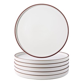 LERATIO Dinner Plates,10.75 Inch Ceramic Flat Plates Set of 6,High Edge Modern plates for Kitchen,Microwave & Dishwasher & Oven Safe, Scratch Resistant Dishes Set-White with Rim