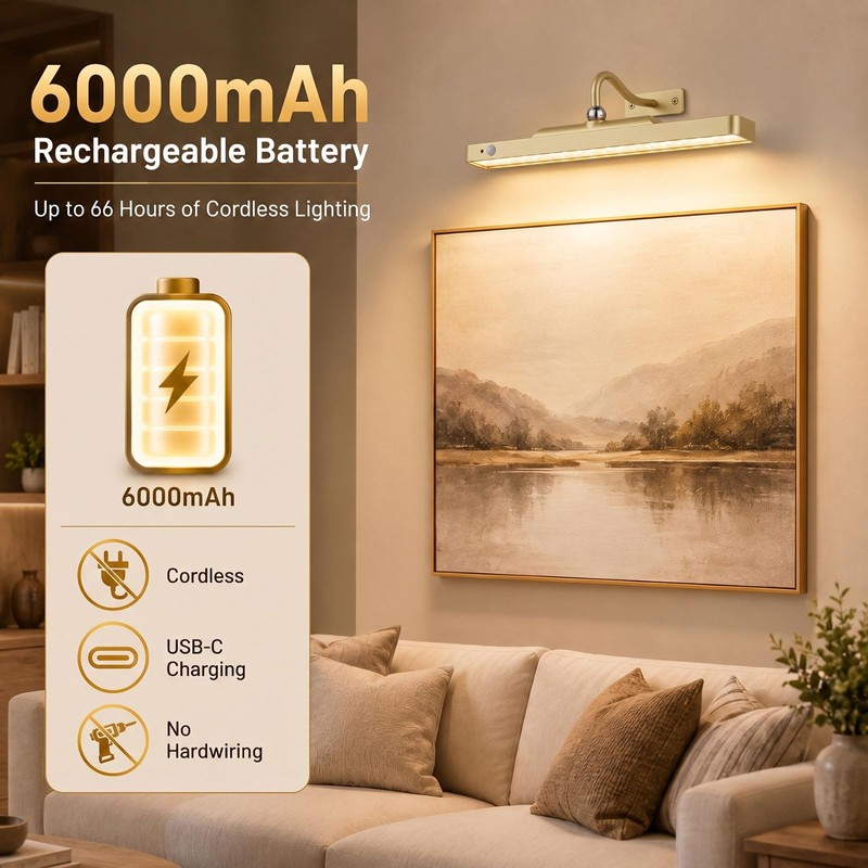 TANBABY Rechargeable Picture Light for Wall, Motion Sensor, Gold, 1