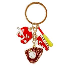 AAVEDGE Baseball Keychain, Red Baseball Keychain For Boys, Men, Women, Girls, Players & Team Spirit. Premium Enamel Durable Sports Keychains with Shoe, Bat, Helmet & Glove Key Charm.