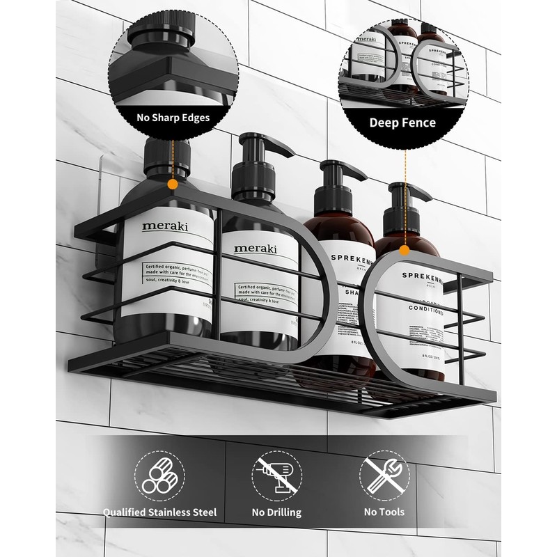 Adurei Shower Caddy No Drill Adhesive Wall Mounted SUS304 Stainless