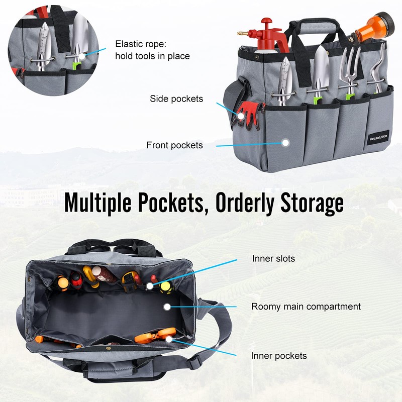 Housolution Garden Tote Bag, 900D Gardening Tool Bag, Garden Tote