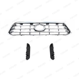 ROKY 3PCS For Highlander 2008-2010 Bumper Holder Brackets + Front Chrome Grille Grill