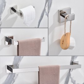 TASTOS 5-Piece Bathroom Hardware Set Wall Mounted Bathroom Accessory Set, Premium Stainless Steel Robe Hook Toilet Paper Holder 24-Inch Towel Bar (Polished)