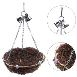 TOPINCN Rattan Straw Parrot Nest Pet Birds Cockatiel Cage Hanging Swing Toy with Bells Hut Tent Bed Birdhouse Parrots Toys
