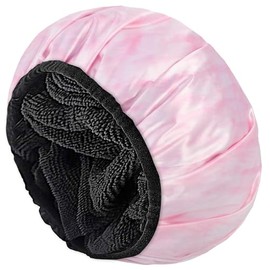 Aquior Gorro de ducha, gorro de baño extra grande de triple capa con función de cabello seco para mujer, tela de rizo de microfibra, satén sedoso, 100