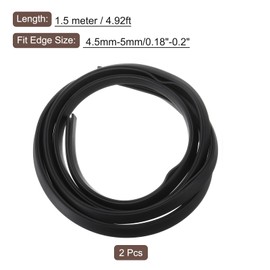 sourcing map 2Pcs U Channel Edge Trim, 4.9ft Length Rubber Guard Seal Strip Edge Protector Flat Type Fit for 4.5-5mm Edge, (23/64" W x 7/16" H) Black