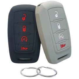 REPROTECTING Silicone Rubber Key Fob Cover Compatible with 2019 2020 2021 2022 2023 2024 2025 Ram 1500 2500 3500 (Black Grey)