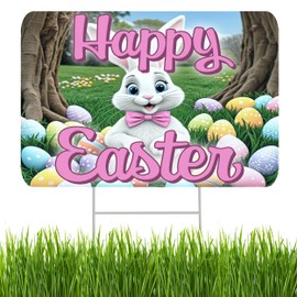 Happy Easter Classic Yard Sign Home Decor Lawn Decoration With Stakes Easter Bunny