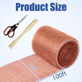 Pure Copper Mesh - 5" x 100 Feet, Double Layer Pure Copper Roll with Wooden Shovel and Scissors for Distilling, Hole Filler & DIY Projects, Ideal for Decking, Fencing & Pest Control