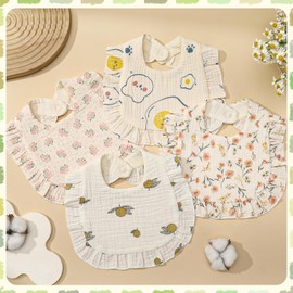 GSrenyu 4 Pack Muslin Bibs 100% Cotton Baby Bandana Dribble Bibs With Adjustable Snaps For 0-24 Months Boys Girls Teething and Drooling(Pattern)