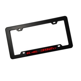 ERPART Black License Plate Tag Frame with 6.4L 392ci RED on Black Highly Polished Real Aluminum Emblem