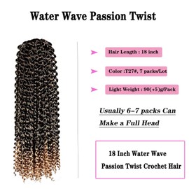 FFDDear Passion Twist Hair 18 Inch 7 Packs Water Wave Crochet Hair Curly Braiding Hair Ombre Pre looped Passion Twists Hair for Butterfly Locs Hair Extensions for Women (18inch,T27)