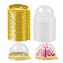 Clear Plastic Mini Cake Box, 100 Pieces Cookies Muffins Dome Box (Wedding/Birthday Gift), 2 Inch (Gold)