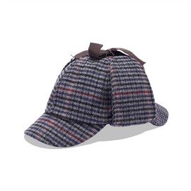 CASUALKING Mens Deerstalker Sherlock Holmes Cap Herringbone Houndstooth Tweed Wool Hat-Charcoal Houndstooth Wine Check L-XL