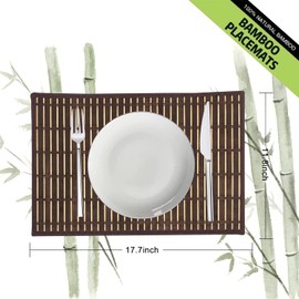 ANDSTAR Set of 8 Pcs Bamboo Placemats with Fabric Border Sushi Rolling Mat Japanese Style Natural Anti-Slip Bamboo Placemats Washable Heat-Resistant Table Mats for Dining Room and Kitchen（Brown）
