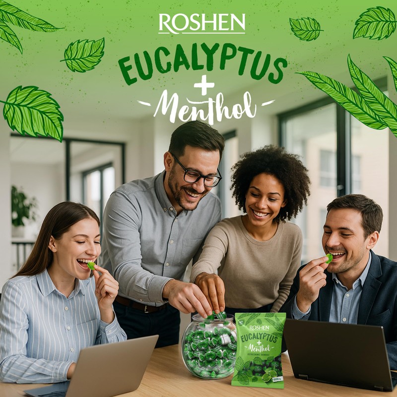 Roshen Eucalyptus-Menthol Hard Candy – Refreshing Mint & Eucalyptus Flavor,