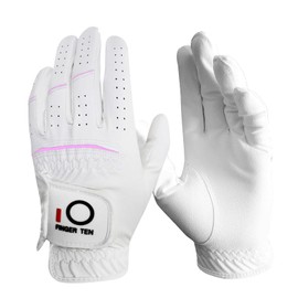 FINGER TEN Golf Gloves Womens Ladies 1 Pack Glove Left Hand for Right Handed Golfer, Wet Hot Cool Rain Grip Weathersof All Weather, Fit Small Medium Large XL (White, Large(Worn On Left Hand))