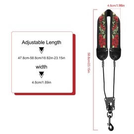 KUWAN Saxophone Neck Strap Soft Sax Leather strap Padded for Alto Sax Tenor Clarinet Baritone Soprano Horn Music Instrument (1, red flowers)