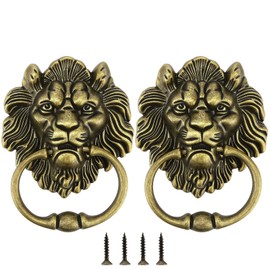 KEILEOHO 2 PCS 6.3 Inches Lion Head Door Knocker, Antique Bronze Lion Door Handle, Classical Lion Head Knocker Decorative Front Door Knocker Pull Door Ring Pull for Home, Hotel, Office