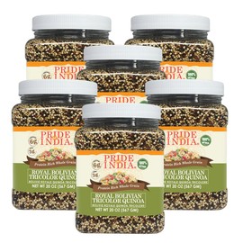 Pride Of India - PACK of 6 - Natural Three Color Quinoa - 100% Royal Bolivian Superior Grade Protein Rich Whole Grain, 1.25 Pound (20oz) Jar