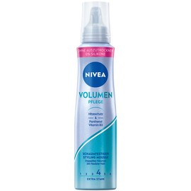 NIVEA Volume Care Foaming Extra Strong (150 ml), Nourishing Hair Foam with Heat Protection, Panthenol & Vitamin B3, Hair Firming for Visibly More Volume (Hold Level 4)