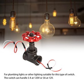 Vintage Steampunk Light Valve, G1/2" Retro Stop Valve Light Switch with Red White Wire for Water Pipe Lamp Vintage