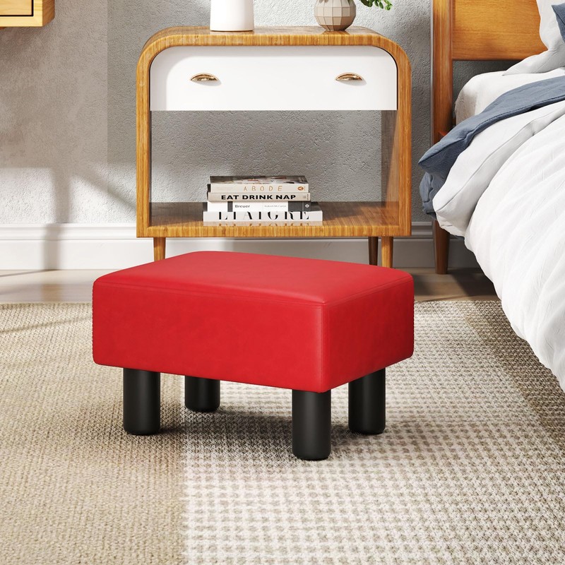 Giantex Small Foot Stool Ottoman, PU Leather Footrest with Storage,
