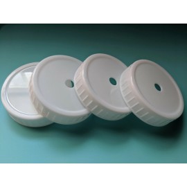 White Ribbed Mason Jar Lids w/ Straw Hole Set of 4 Lids * Ships from US