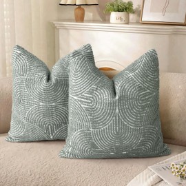 AELS Boho Decorative Textured Throw Pillow Covers 18x18, Organic Modern Mid Century Rainbow Tufted Pillow Case, Farmhouse Rustic Geometric Woven Cushion Case for Bed Couch Sofa, Grayish Green