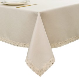 EHouseHome Faux Linen Tablecloth with Lace Trim - Waterproof/Spill Proof/Stain Resistant/Wrinkle Free/Oil Proof - for Banquet, Parties,Dinner,Kitchen,Wedding,Holiday,Nature, Square 70X70Inch