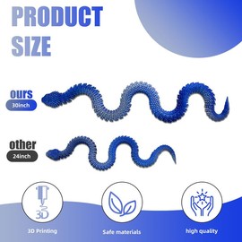 30 Inch 3D Printed Snake - Movable Articulated Snake, Perfect 3D Printed Animals for Educational Toys! Must-Have Toys for Kids and Collectors, Home Office Executive Desk Decor (Blue Silver)