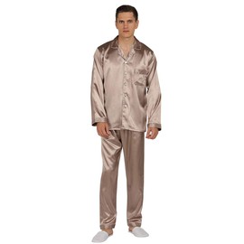 YIMANIE Mens Satin Pajamas Set Classic Sleepwear Loungewear Khaki