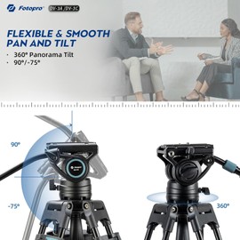 Fotopro 71.25" Aluminum Fluid Head Tripod for Video, 360° Pan, -75/+90° Tilt, Heavy Duty Tripod Stand with 1/4" & 3/8" QR Plate, Mid-Level Spreader for DSLR Camera Camcorder, Max Load 17.6 lbs, DV-3A